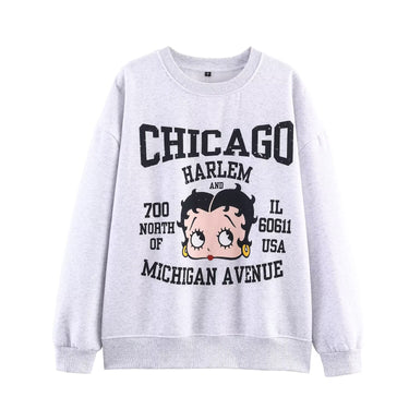 Neutral Women Clothing Autumn Loose Casual Vibrant Cartoon Print Sweatshirt - Modestly Vogue